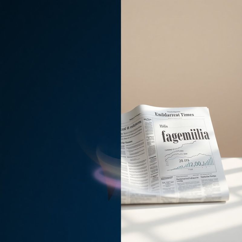 Editoriálna kompozícia s otvorenými finančnými novinami a dátovými grafmi v atramentovo modrej a teplej bielej palete